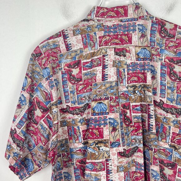 Go Barefoot Hawaiian Shirt Fish Sea Creatures Short Sleeve Size XL EUC L2394 - Picture 9 of 12